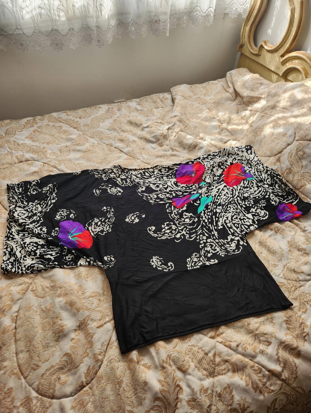 Vintage 80s Batwing Flower Top size L